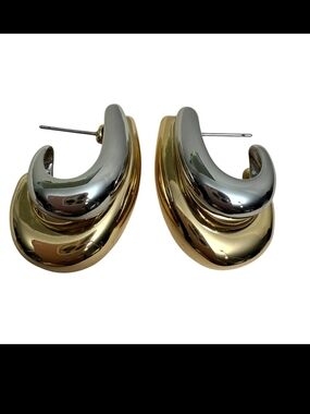Two-Tone Gold and Silver Curved Hoop Earrings